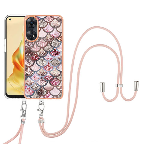 Handyhülle Silikon Hülle Gummi Schutzhülle Flexible Modisch Muster mit Schlüsselband Lanyard YB3 für Oppo Reno8 T 4G Braun