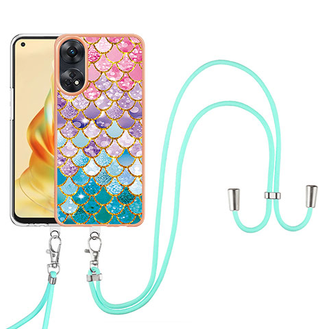 Handyhülle Silikon Hülle Gummi Schutzhülle Flexible Modisch Muster mit Schlüsselband Lanyard YB3 für Oppo Reno8 T 4G Bunt