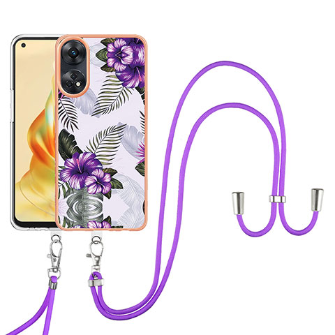 Handyhülle Silikon Hülle Gummi Schutzhülle Flexible Modisch Muster mit Schlüsselband Lanyard YB3 für Oppo Reno8 T 4G Violett