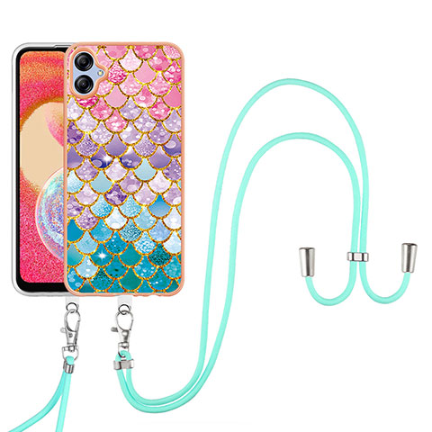 Handyhülle Silikon Hülle Gummi Schutzhülle Flexible Modisch Muster mit Schlüsselband Lanyard YB3 für Samsung Galaxy A04 4G Bunt