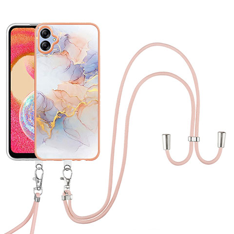 Handyhülle Silikon Hülle Gummi Schutzhülle Flexible Modisch Muster mit Schlüsselband Lanyard YB3 für Samsung Galaxy A04 4G Helles Lila