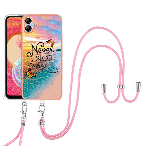 Handyhülle Silikon Hülle Gummi Schutzhülle Flexible Modisch Muster mit Schlüsselband Lanyard YB3 für Samsung Galaxy A04 4G Plusfarbig