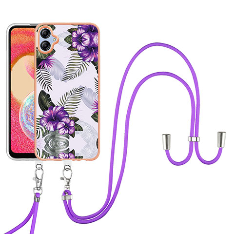 Handyhülle Silikon Hülle Gummi Schutzhülle Flexible Modisch Muster mit Schlüsselband Lanyard YB3 für Samsung Galaxy A04 4G Violett