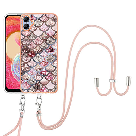 Handyhülle Silikon Hülle Gummi Schutzhülle Flexible Modisch Muster mit Schlüsselband Lanyard YB3 für Samsung Galaxy A04E Braun