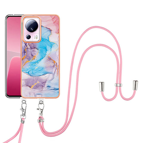 Handyhülle Silikon Hülle Gummi Schutzhülle Flexible Modisch Muster mit Schlüsselband Lanyard YB3 für Xiaomi Mi 13 Lite 5G Blau