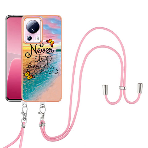 Handyhülle Silikon Hülle Gummi Schutzhülle Flexible Modisch Muster mit Schlüsselband Lanyard YB3 für Xiaomi Mi 13 Lite 5G Plusfarbig