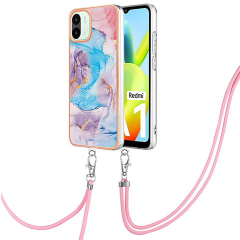 Handyhülle Silikon Hülle Gummi Schutzhülle Flexible Modisch Muster mit Schlüsselband Lanyard YB3 für Xiaomi Poco C50 Blau