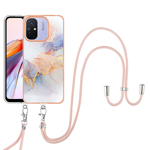 Handyhülle Silikon Hülle Gummi Schutzhülle Flexible Modisch Muster mit Schlüsselband Lanyard YB3 für Xiaomi Poco C55 Helles Lila