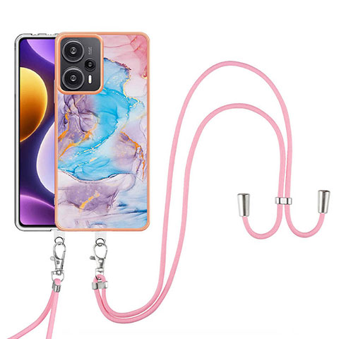 Handyhülle Silikon Hülle Gummi Schutzhülle Flexible Modisch Muster mit Schlüsselband Lanyard YB3 für Xiaomi Poco F5 5G Blau