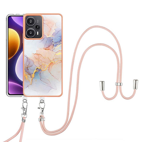 Handyhülle Silikon Hülle Gummi Schutzhülle Flexible Modisch Muster mit Schlüsselband Lanyard YB3 für Xiaomi Poco F5 5G Helles Lila