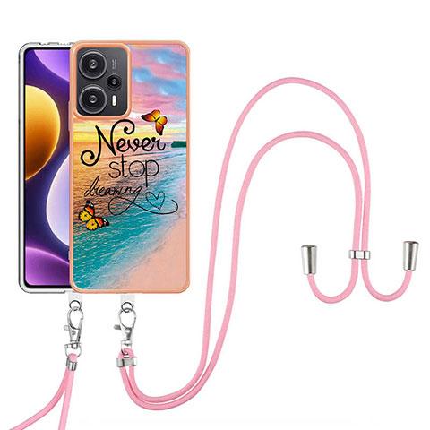 Handyhülle Silikon Hülle Gummi Schutzhülle Flexible Modisch Muster mit Schlüsselband Lanyard YB3 für Xiaomi Poco F5 5G Plusfarbig