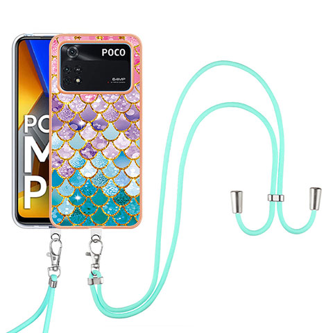 Handyhülle Silikon Hülle Gummi Schutzhülle Flexible Modisch Muster mit Schlüsselband Lanyard YB3 für Xiaomi Poco M4 Pro 4G Bunt