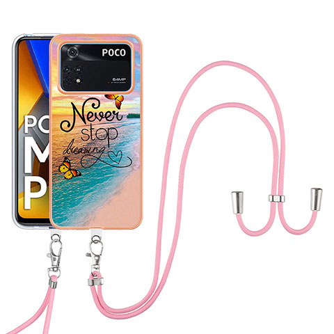 Handyhülle Silikon Hülle Gummi Schutzhülle Flexible Modisch Muster mit Schlüsselband Lanyard YB3 für Xiaomi Poco M4 Pro 4G Plusfarbig