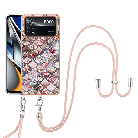 Handyhülle Silikon Hülle Gummi Schutzhülle Flexible Modisch Muster mit Schlüsselband Lanyard YB3 für Xiaomi Poco X4 Pro 5G Braun