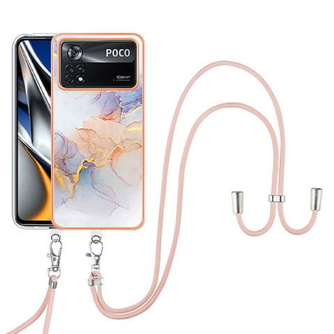 Handyhülle Silikon Hülle Gummi Schutzhülle Flexible Modisch Muster mit Schlüsselband Lanyard YB3 für Xiaomi Poco X4 Pro 5G Helles Lila