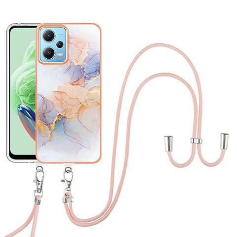 Handyhülle Silikon Hülle Gummi Schutzhülle Flexible Modisch Muster mit Schlüsselband Lanyard YB3 für Xiaomi Poco X5 5G Helles Lila