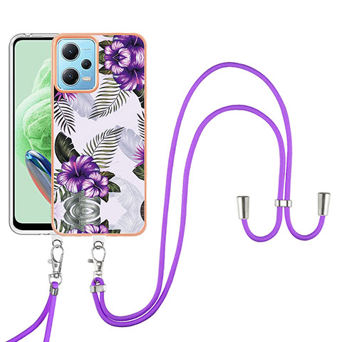 Handyhülle Silikon Hülle Gummi Schutzhülle Flexible Modisch Muster mit Schlüsselband Lanyard YB3 für Xiaomi Poco X5 5G Violett