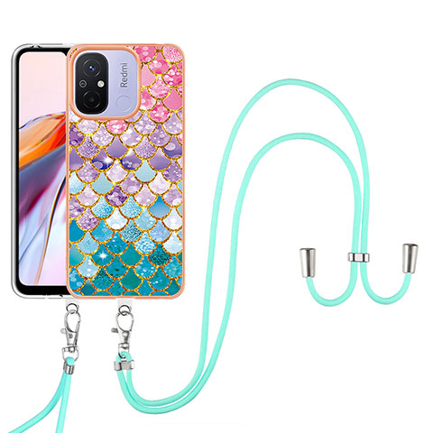 Handyhülle Silikon Hülle Gummi Schutzhülle Flexible Modisch Muster mit Schlüsselband Lanyard YB3 für Xiaomi Redmi 11A 4G Bunt