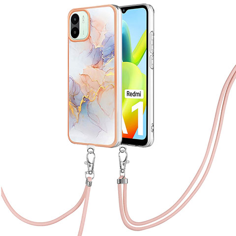 Handyhülle Silikon Hülle Gummi Schutzhülle Flexible Modisch Muster mit Schlüsselband Lanyard YB3 für Xiaomi Redmi A2 Plus Helles Lila