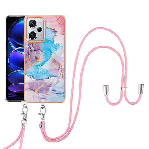 Handyhülle Silikon Hülle Gummi Schutzhülle Flexible Modisch Muster mit Schlüsselband Lanyard YB3 für Xiaomi Redmi Note 12 Explorer Blau