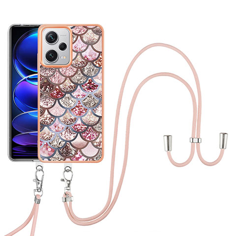 Handyhülle Silikon Hülle Gummi Schutzhülle Flexible Modisch Muster mit Schlüsselband Lanyard YB3 für Xiaomi Redmi Note 12 Explorer Braun