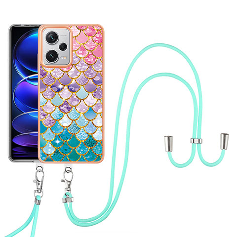 Handyhülle Silikon Hülle Gummi Schutzhülle Flexible Modisch Muster mit Schlüsselband Lanyard YB3 für Xiaomi Redmi Note 12 Explorer Bunt