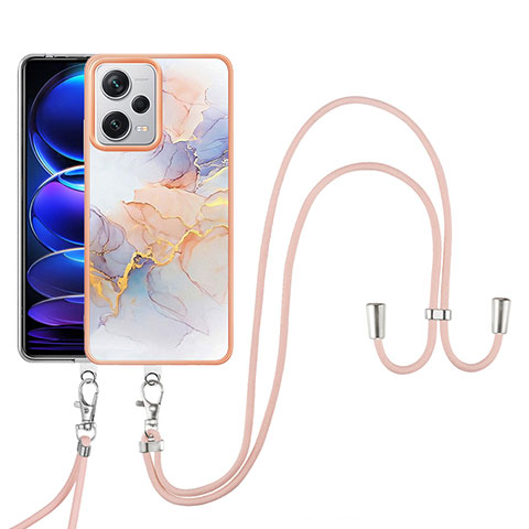 Handyhülle Silikon Hülle Gummi Schutzhülle Flexible Modisch Muster mit Schlüsselband Lanyard YB3 für Xiaomi Redmi Note 12 Explorer Helles Lila