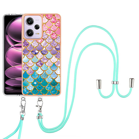 Handyhülle Silikon Hülle Gummi Schutzhülle Flexible Modisch Muster mit Schlüsselband Lanyard YB3 für Xiaomi Redmi Note 12 Pro 5G Bunt