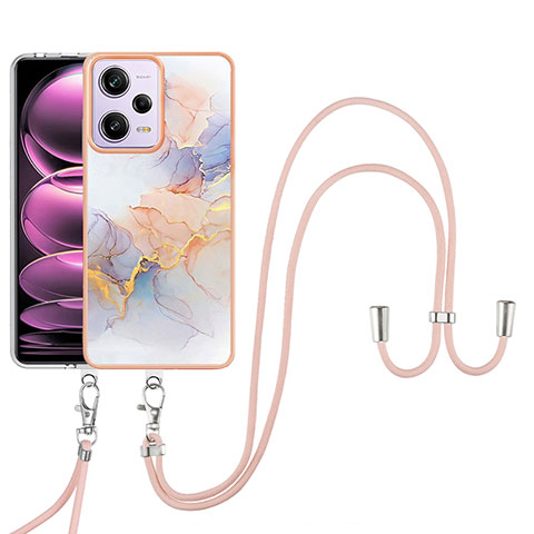 Handyhülle Silikon Hülle Gummi Schutzhülle Flexible Modisch Muster mit Schlüsselband Lanyard YB3 für Xiaomi Redmi Note 12 Pro 5G Helles Lila