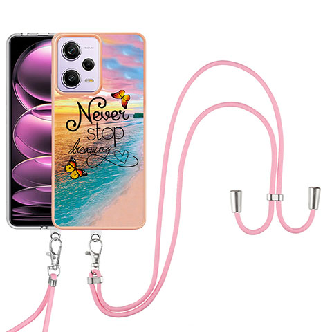 Handyhülle Silikon Hülle Gummi Schutzhülle Flexible Modisch Muster mit Schlüsselband Lanyard YB3 für Xiaomi Redmi Note 12 Pro 5G Plusfarbig