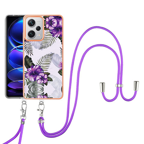 Handyhülle Silikon Hülle Gummi Schutzhülle Flexible Modisch Muster mit Schlüsselband Lanyard YB3 für Xiaomi Redmi Note 12 Pro+ Plus 5G Violett