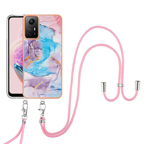 Handyhülle Silikon Hülle Gummi Schutzhülle Flexible Modisch Muster mit Schlüsselband Lanyard YB3 für Xiaomi Redmi Note 12S Blau