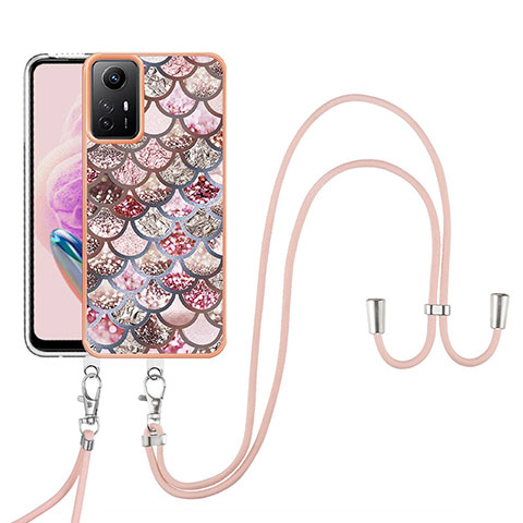 Handyhülle Silikon Hülle Gummi Schutzhülle Flexible Modisch Muster mit Schlüsselband Lanyard YB3 für Xiaomi Redmi Note 12S Braun