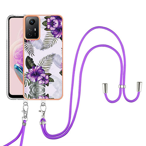 Handyhülle Silikon Hülle Gummi Schutzhülle Flexible Modisch Muster mit Schlüsselband Lanyard YB3 für Xiaomi Redmi Note 12S Violett