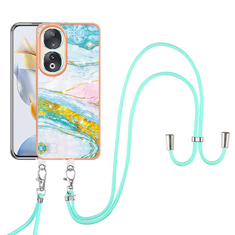 Handyhülle Silikon Hülle Gummi Schutzhülle Flexible Modisch Muster mit Schlüsselband Lanyard YB5 für Huawei Honor 90 5G Bunt