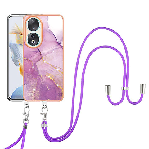 Handyhülle Silikon Hülle Gummi Schutzhülle Flexible Modisch Muster mit Schlüsselband Lanyard YB5 für Huawei Honor 90 5G Helles Lila