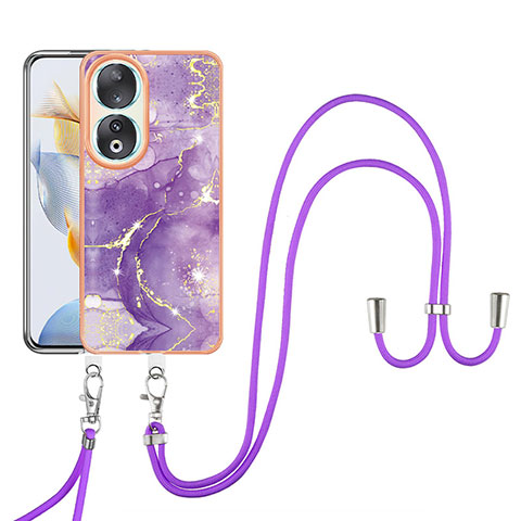 Handyhülle Silikon Hülle Gummi Schutzhülle Flexible Modisch Muster mit Schlüsselband Lanyard YB5 für Huawei Honor 90 5G Violett