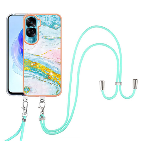 Handyhülle Silikon Hülle Gummi Schutzhülle Flexible Modisch Muster mit Schlüsselband Lanyard YB5 für Huawei Honor 90 Lite 5G Bunt