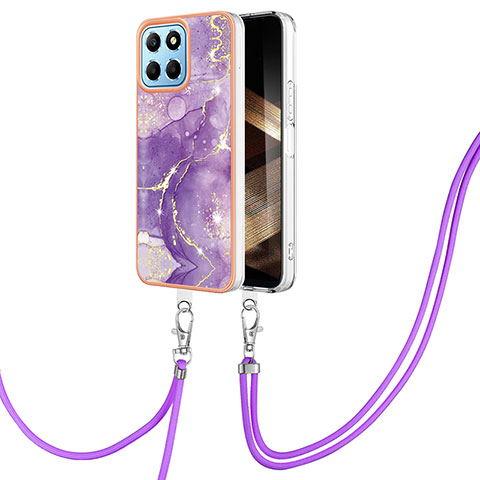 Handyhülle Silikon Hülle Gummi Schutzhülle Flexible Modisch Muster mit Schlüsselband Lanyard YB5 für Huawei Honor X8b Violett