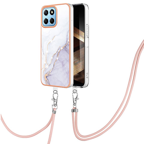 Handyhülle Silikon Hülle Gummi Schutzhülle Flexible Modisch Muster mit Schlüsselband Lanyard YB5 für Huawei Honor X8b Weiß