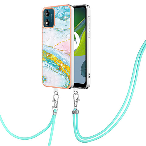 Handyhülle Silikon Hülle Gummi Schutzhülle Flexible Modisch Muster mit Schlüsselband Lanyard YB5 für Motorola Moto E13 Bunt