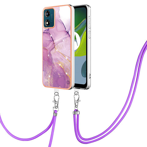 Handyhülle Silikon Hülle Gummi Schutzhülle Flexible Modisch Muster mit Schlüsselband Lanyard YB5 für Motorola Moto E13 Helles Lila