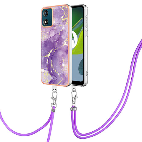 Handyhülle Silikon Hülle Gummi Schutzhülle Flexible Modisch Muster mit Schlüsselband Lanyard YB5 für Motorola Moto E13 Violett