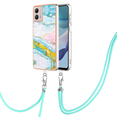 Handyhülle Silikon Hülle Gummi Schutzhülle Flexible Modisch Muster mit Schlüsselband Lanyard YB5 für Motorola Moto G53 5G Bunt