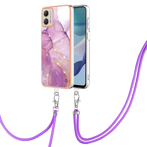 Handyhülle Silikon Hülle Gummi Schutzhülle Flexible Modisch Muster mit Schlüsselband Lanyard YB5 für Motorola Moto G53 5G Helles Lila