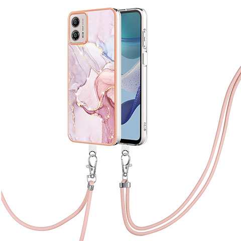 Handyhülle Silikon Hülle Gummi Schutzhülle Flexible Modisch Muster mit Schlüsselband Lanyard YB5 für Motorola Moto G53 5G Rosa