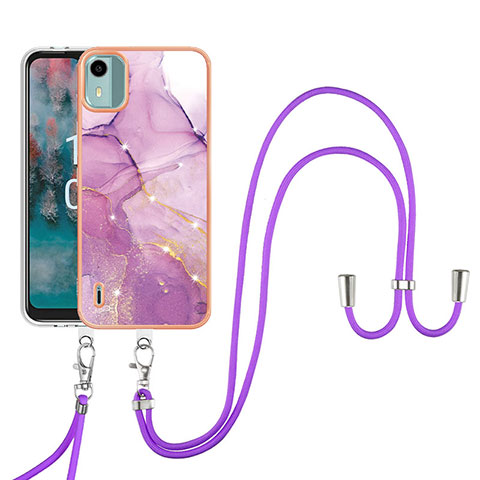 Handyhülle Silikon Hülle Gummi Schutzhülle Flexible Modisch Muster mit Schlüsselband Lanyard YB5 für Nokia C12 Pro Helles Lila