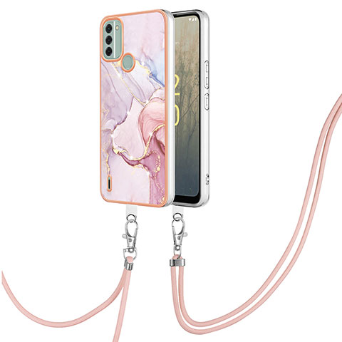 Handyhülle Silikon Hülle Gummi Schutzhülle Flexible Modisch Muster mit Schlüsselband Lanyard YB5 für Nokia C31 Rosa