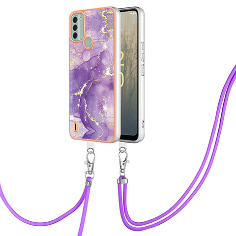 Handyhülle Silikon Hülle Gummi Schutzhülle Flexible Modisch Muster mit Schlüsselband Lanyard YB5 für Nokia C31 Violett