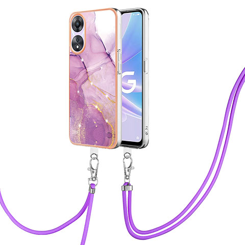 Handyhülle Silikon Hülle Gummi Schutzhülle Flexible Modisch Muster mit Schlüsselband Lanyard YB5 für Oppo A58 5G Rosa